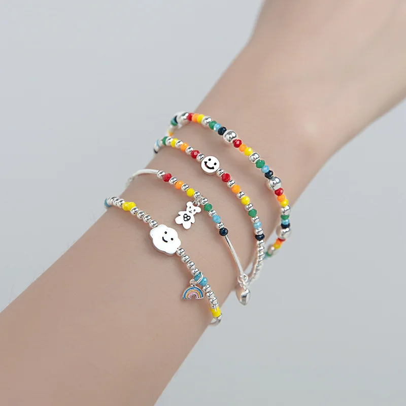 Fashion New 925 Sterling Silver Cloud Bear Color Beads Charm Bracelet For Women Sweet Korea Handmade Jewelry Accessories sl426 | Украшения