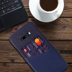Business  Card Slots Cover Phone Case Coque Capa for LG Velvet (Navy Blue)