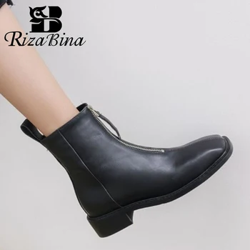 

RIZABINA Size 33-43 Women Short Boots Genuine Leather Square Toe Ankle Boots Women Fashion Elegant Winter Shoes Ladies Footwear