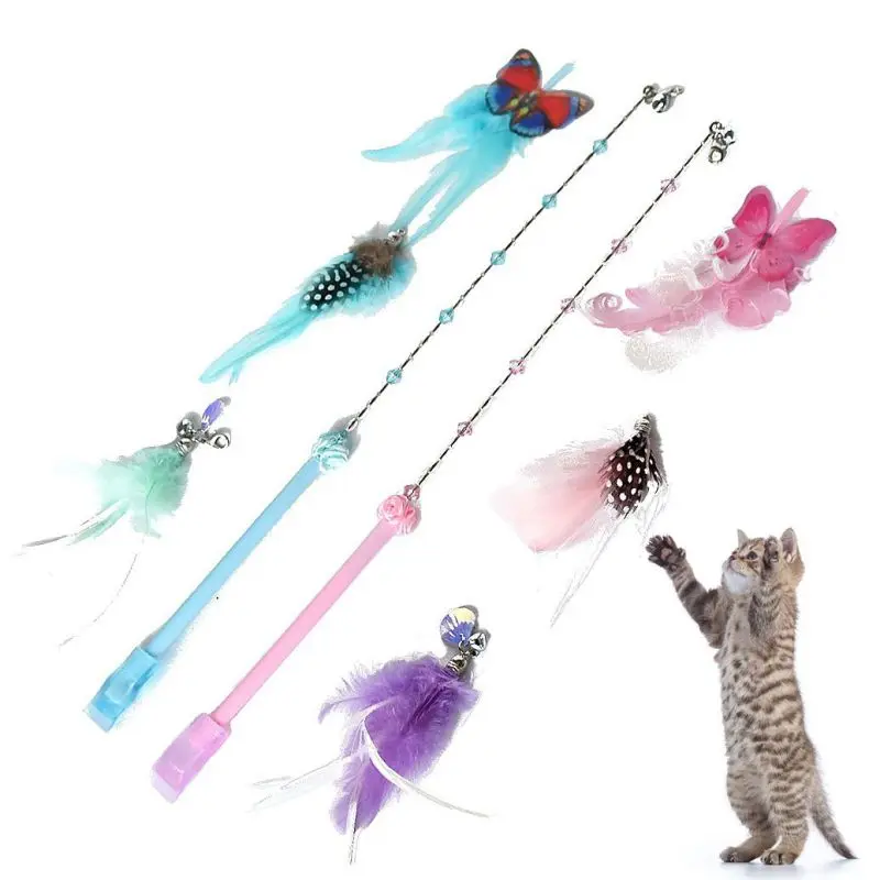 Cat Toys Kitten Play Interactive Fun Toy Cat Teaser Wand Pet Feather