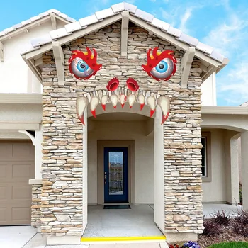 

2 Sets Of Halloween Scary Eyes Fangs Party Decoration Grimace Window Wall Decal Sticker Party Scary Decoration HW024