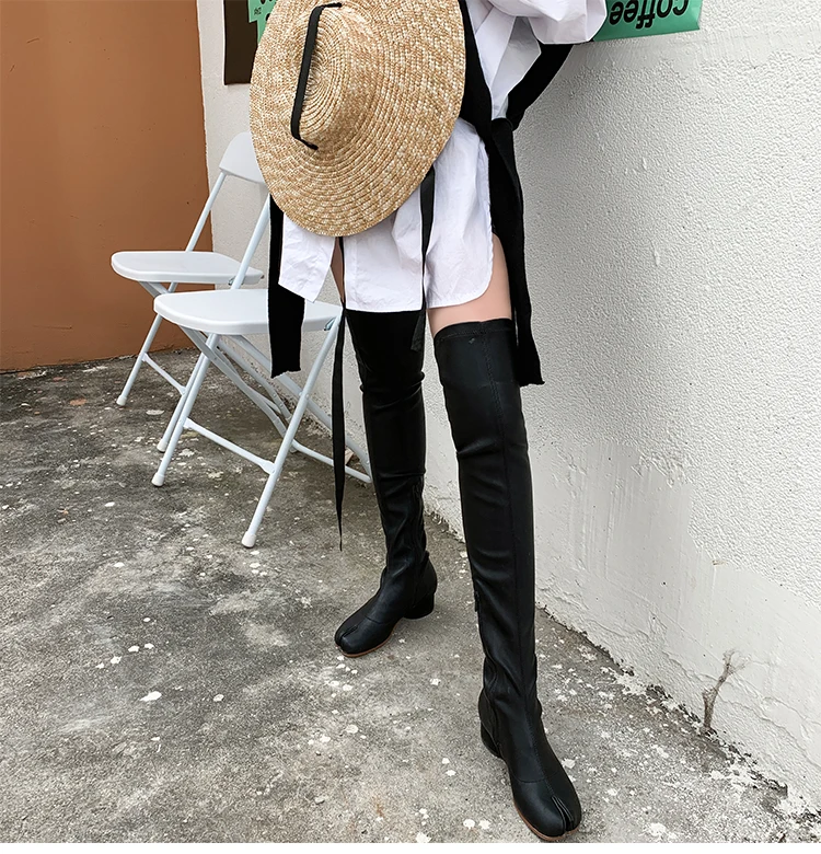 Tibi/высокие сапоги до бедра; Женские Осенние эластичные сапоги; Botas Mujer; обувь на среднем каблуке; женские ботфорты; Botines Mujer; ; пикантные Bota Feminina