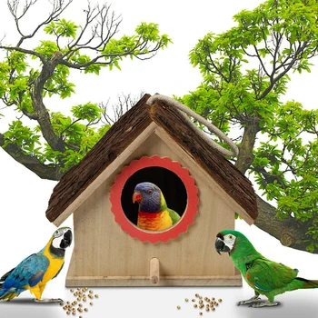 

Wooden Bird House Birdhouse Hanging Nest Nesting Box With Rope Home Garden Decor Brand New And High Quality