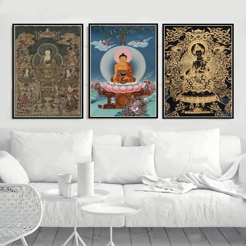 Sakyamuni-and-Arhat-Thangka-Tibet-Buddhism-Buddha-Art-Poster-Canvas-Painting-Wall-Picture-Home-Decor-Posters