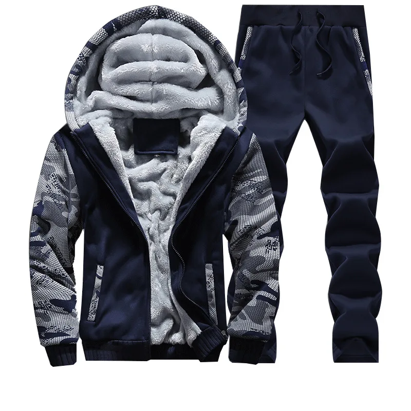 

Tracksuit Men Sporting Fleece Thick Hooded Casual Track Suit Men Jacket Pant Warm Winter Sweatshirt Brand Clothing Jogger Set