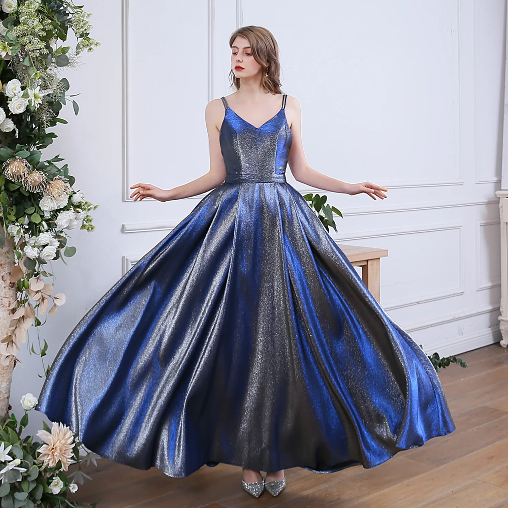 SSYFashion, новинка, простое синее вечернее платье, сексуальное, v-образный вырез, открытая спина, сверкающие, длина до пола, Длинные вечерние платья, Vestido De Noche