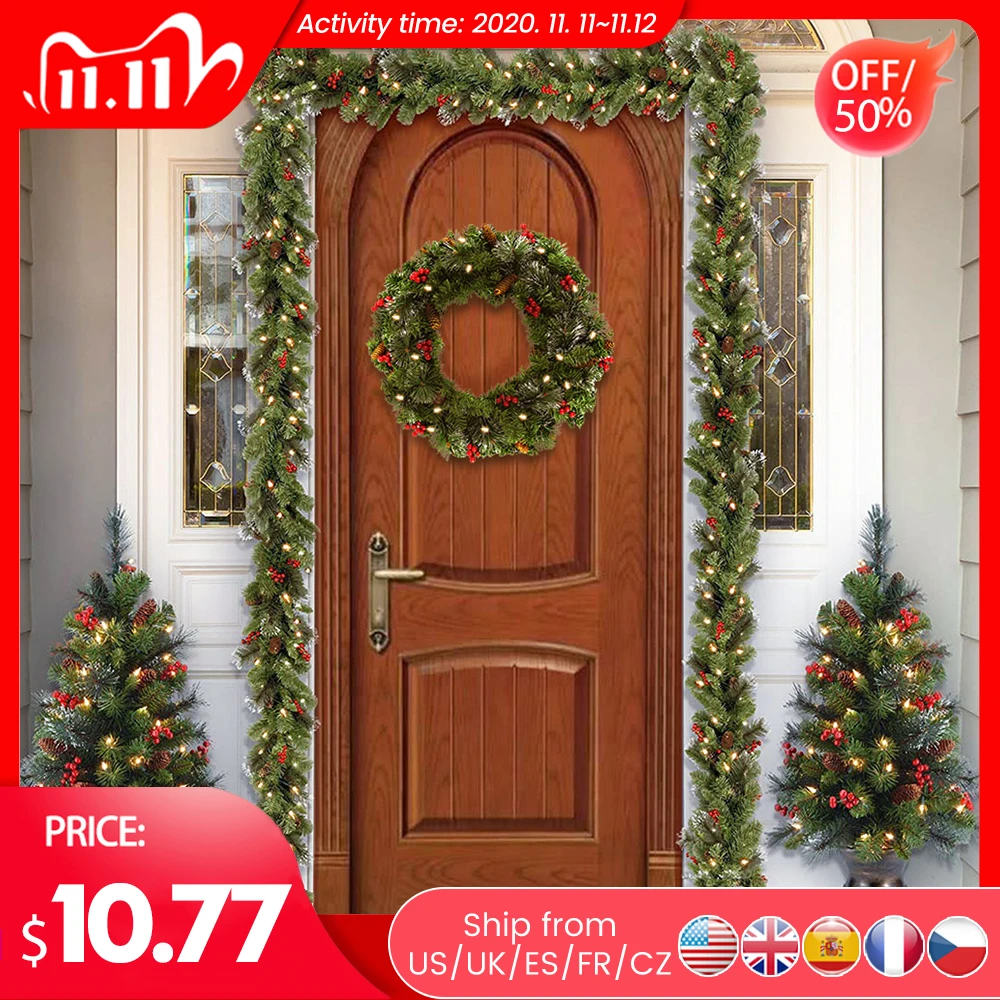 

1.8/2.7M Artificial Christmas Fireplace Garland Wreath Pine Tree Ornament Christmas Tree DIY Hanging Rattan Garlands Decoration