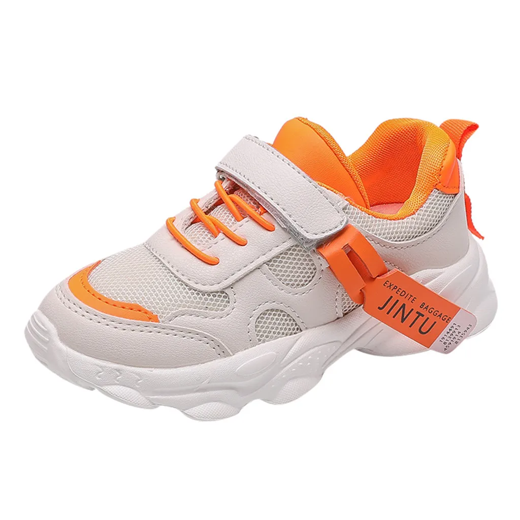 Новая детская обувь для девочек и мальчиков, кроссовки, сетчатый, дышащий, спортивный, для малышей, уличные кроссовки#728g35 - Цвет: Оранжевый