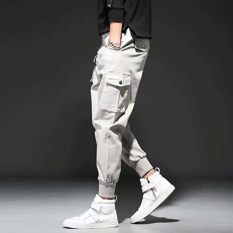 2019 Мужские штаны-шаровары с несколькими карманами и эластичной резинкой на талии, красные повседневные брюки для улицы в стиле панк