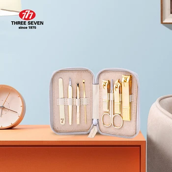 

THREE SEVEN 777 High Quality Carbon-steel Golden Manicure Set 8 In 1 Nail Clipper Tool Pedicure Set 2020 New Fashion TSG-1908G