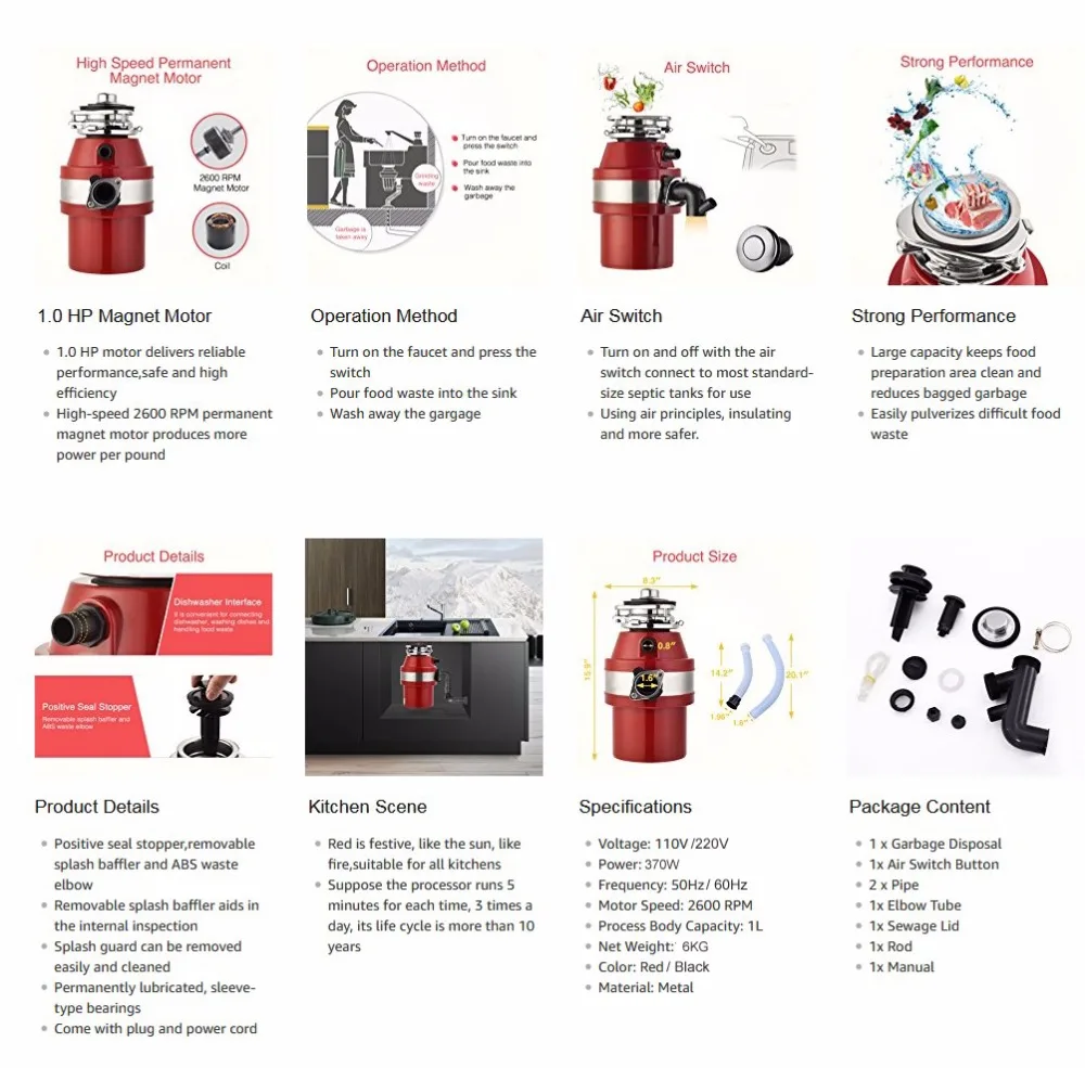 kitchen Food waste disposer Garbage grinder Stainless steel pulverizer Chopper Kitchenware