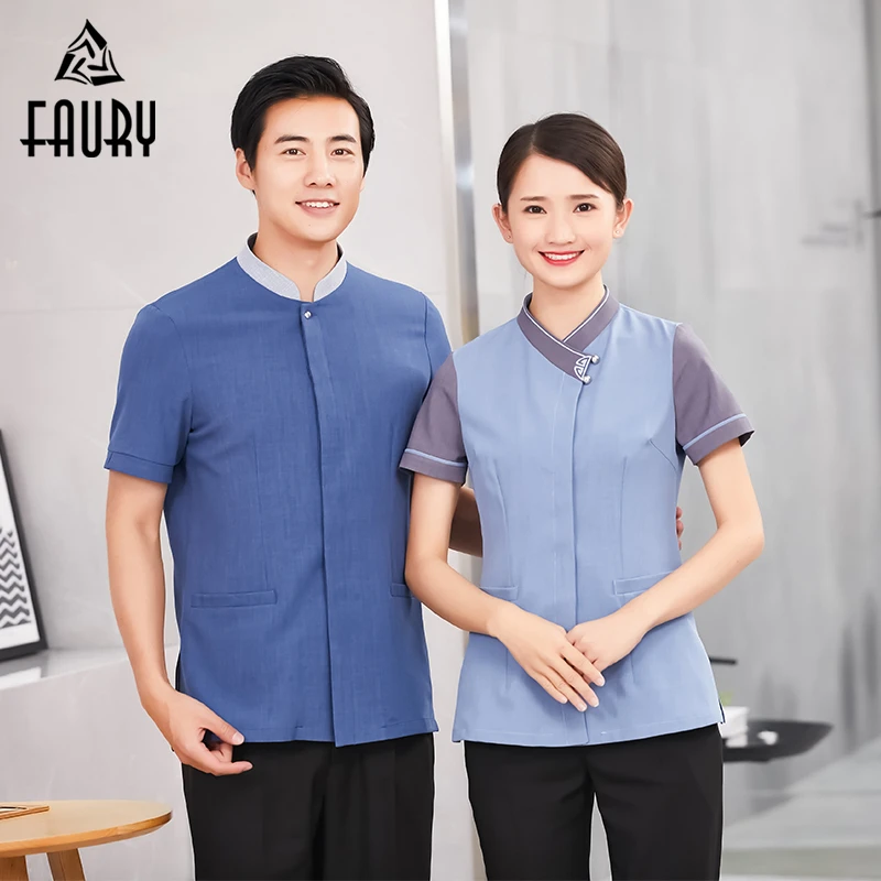 

Cleaning Uniform Housekeeping Work Clothes Summer Short Sleeves Hotel Room Service Cleaner Overalls Waiter Waitress Jacket