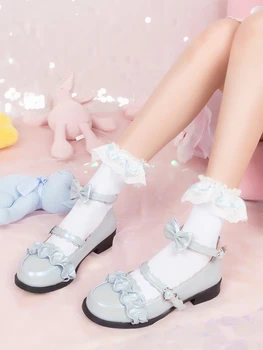 

Japanese Sweet Short Socks Lolita Style Woman Velvet ribbon Candy colors Kawaii Socking Preppy Style Color Black & White Korean