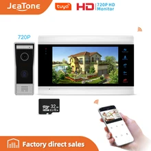 Jeatone intercomunicadores de vídeo de 7 polegadas, sistema de segurança residencial, campainha, telefone da porta, multi-idioma, controle remoto de suporte