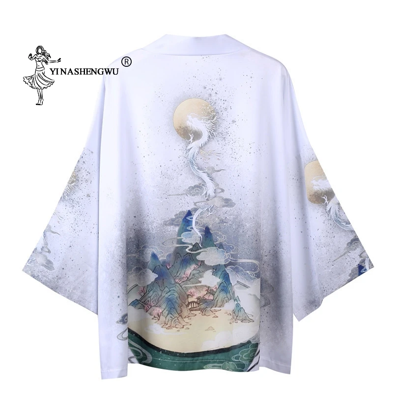 

Yukata Women Kimono Cardigan Men Japan Kimono Traditional Unisex Shirt Chinese Style Male Dragon Carp Print Coat Cosplay Costume