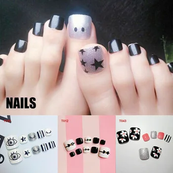 

24 Pcs Press On Toenails Pedicure Artificial Nail Art Tips Full Cover for Women Lady KG66