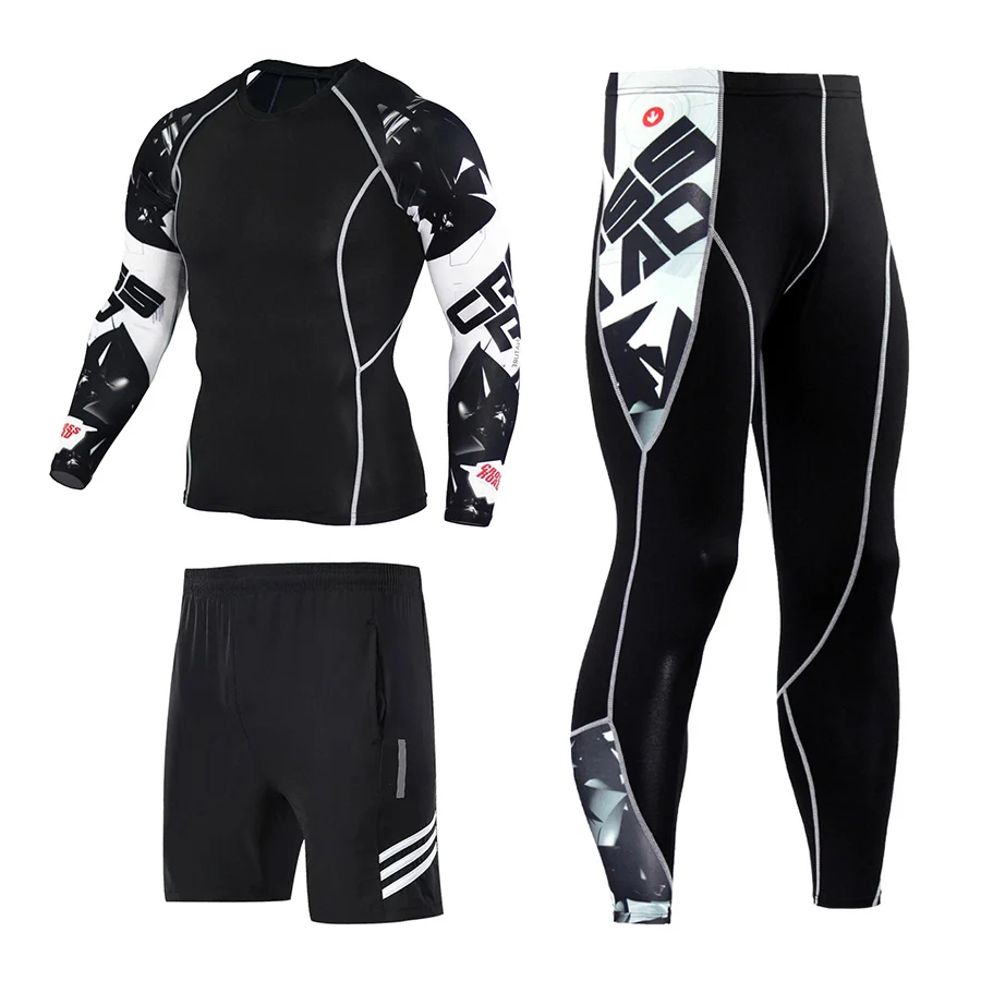 3pcs / Set Workout Male Sport Suit Gym Compression Clothes Fitness