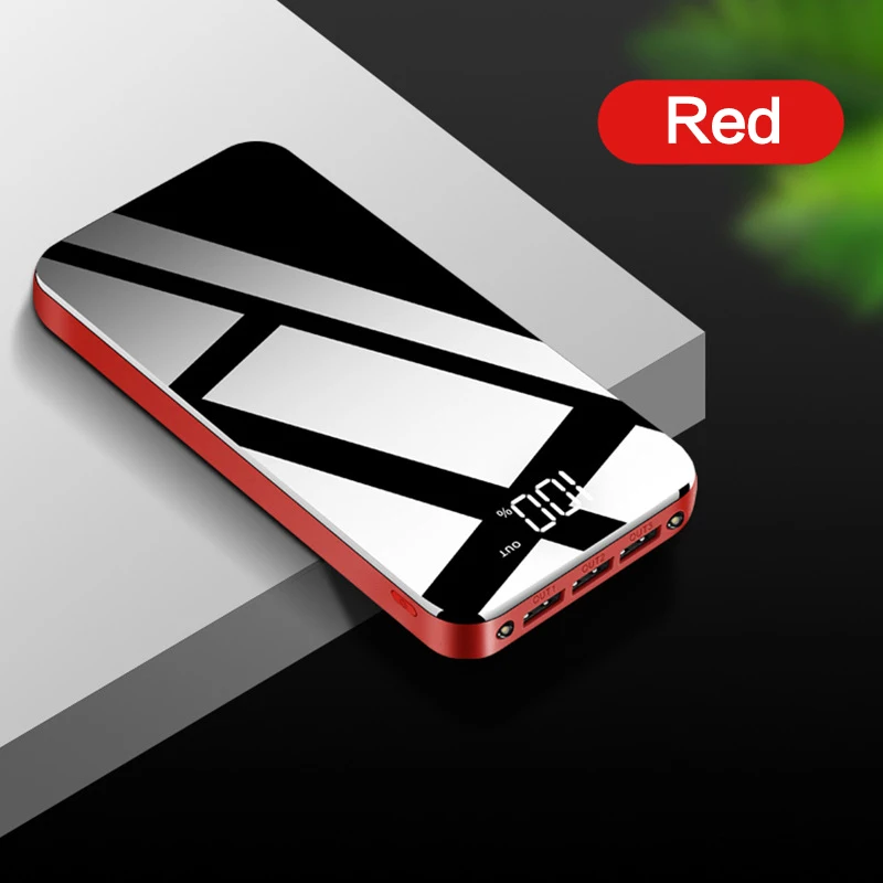 20000 мАч Внешний аккумулятор три USB выхода Мобильный планшет универсальное быстрое зарядное устройство полный зеркальный дисплей внешний аккумулятор с двойным светодиодный фонарик - Цвет: red