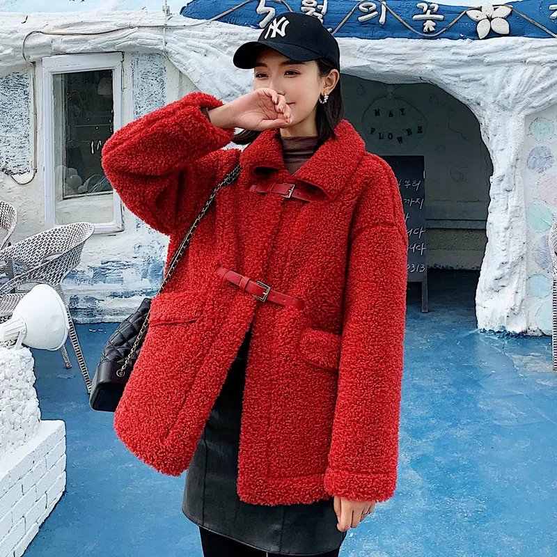 

2019 New Style ke li rong Lambs Wool Fur down Jacket Cotton Overcoat Short Women's