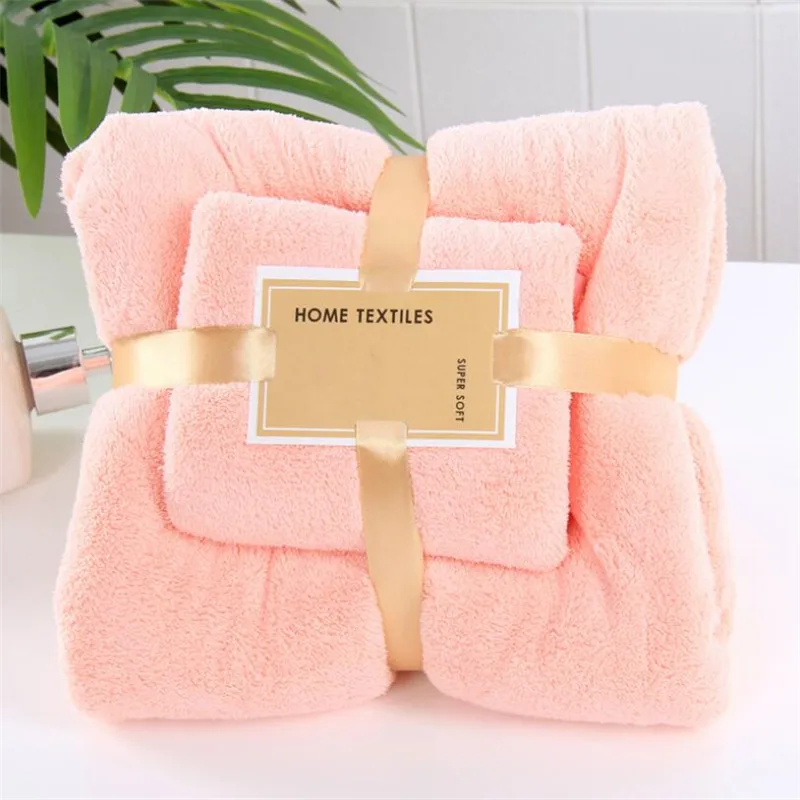 2pcs Set Luxury Super Large Towel High Absorbent Soft Coral Fleece Bath  Towel and Face Towels Set for Adults 70x140cm 35x75cm