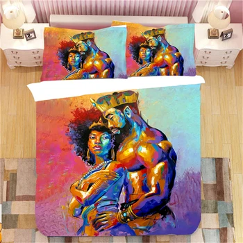 

King African American Lovers Couple Queen 3D Printed 3pcs Bedding Set Duvet Cover Bed Cover Set Bedspreads Home Textiles