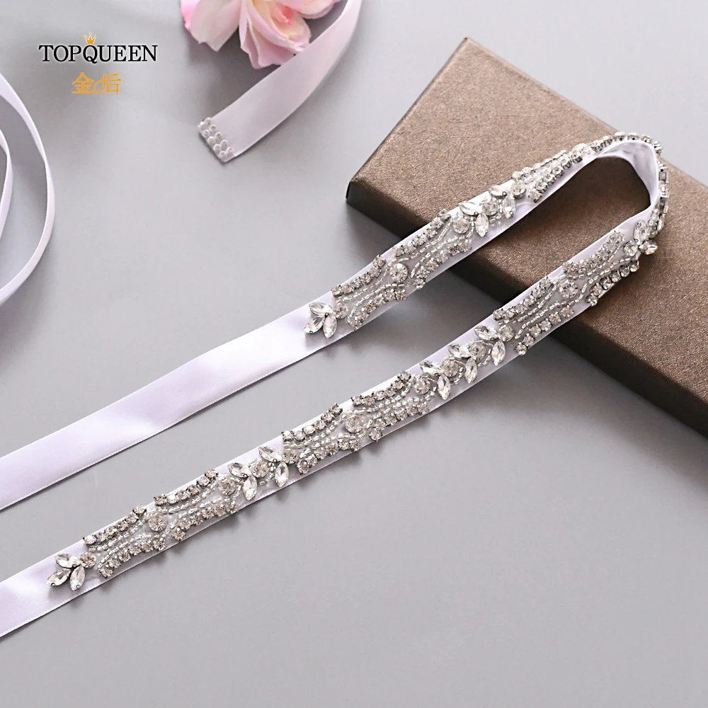 TOPQUEEN S430 стразы, ремни для свадебных платьев, тонкие стразы, пояс для девочек, дешевый вышитый бисером свадебный пояс, лента
