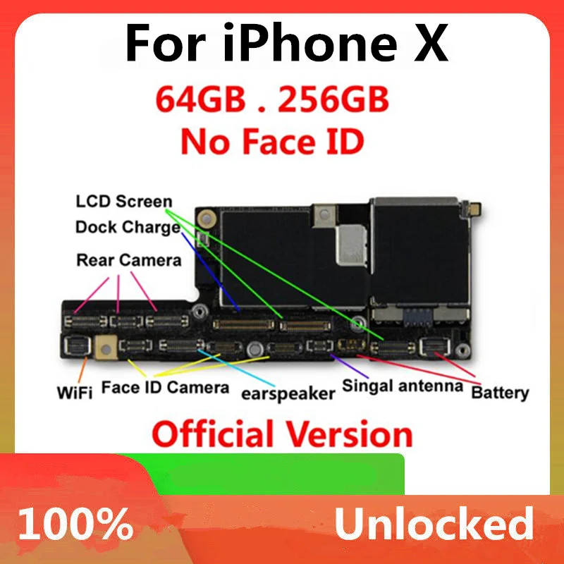 100% разблокированная материнская плата для iPhone X с заводской разблокировкой с/без