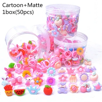 

1 Box 50PCS Adjustable Cartoon Rings For Girls Dress Up Accessories Party Kids Toy Cute Kids Girl Gift