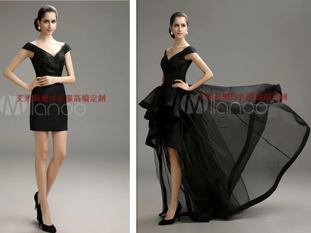 Vestido, сексуальное платье с v-образным вырезом, съемная юбка из органзы, платье для выпускного вечера, новинка, на заказ, с коротким рукавом, Черное вечернее платье, платья для матери невесты
