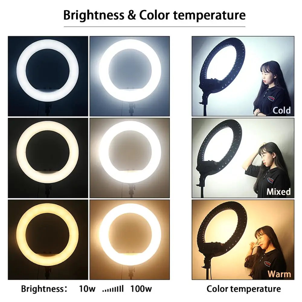  FOSOTO FT-54 21 Inch Led Ring Light 2700 -6500K Photography Lighting Camera Phone Makeup Video Ring - 4000389459133