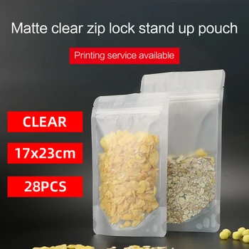 

matte clear stand up pouch with zipper plastic laminated zip lock bag resealable frosted snack food packagin bag 17x23cm 28pcs