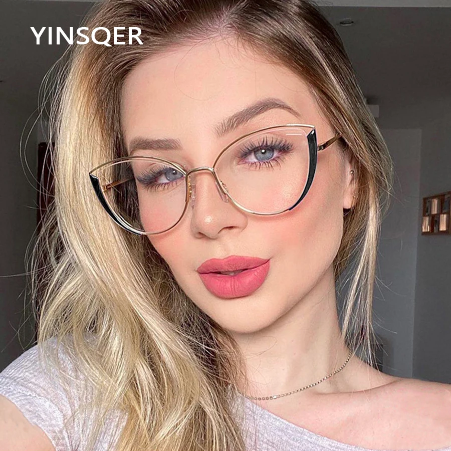 

Fashion Women's Blue Light Blocking Glasses For Beauty Female Computer Round Prescription Glasses Fake Women Sunglasses UV400