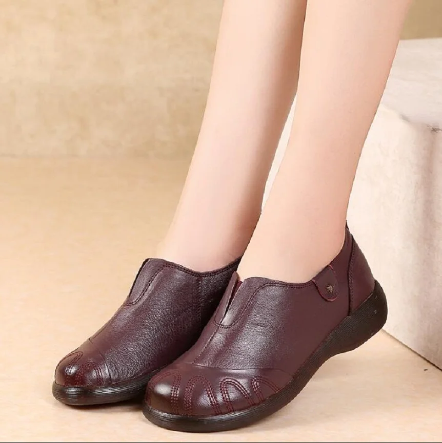 

2019 New Arrival Genuine Leather Women Flats Slip On Round Toe Loafers Footwear Autumn Fashion Casual Ladies Shoes