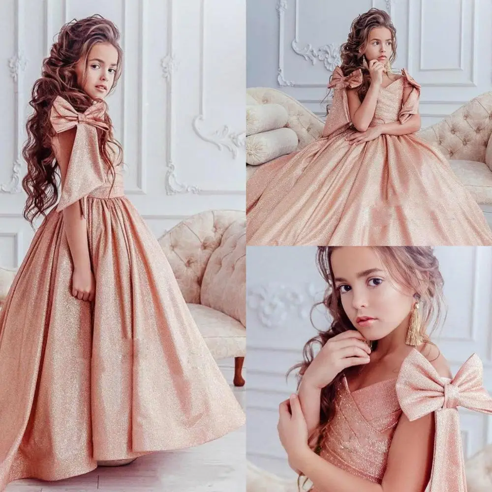 

Ball Flower Girl Dress Golden Shiny Material Little Princess Birthday Party Pageant Gown Party Communion Dress Pageant Gown