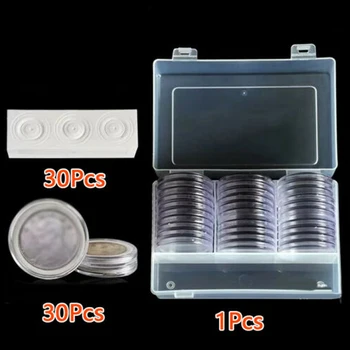

30Pcs Clear Coin Holder Capsules Cases Round Storage Ring Plastic Boxes Hot Set