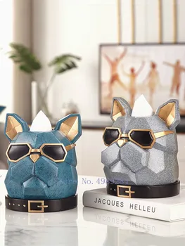 

Creativity Resin Dog Head Simulation Animal Cartoon Sunglasses Tissue Box Desktop Storage Crafts Bathroom Home Decoration