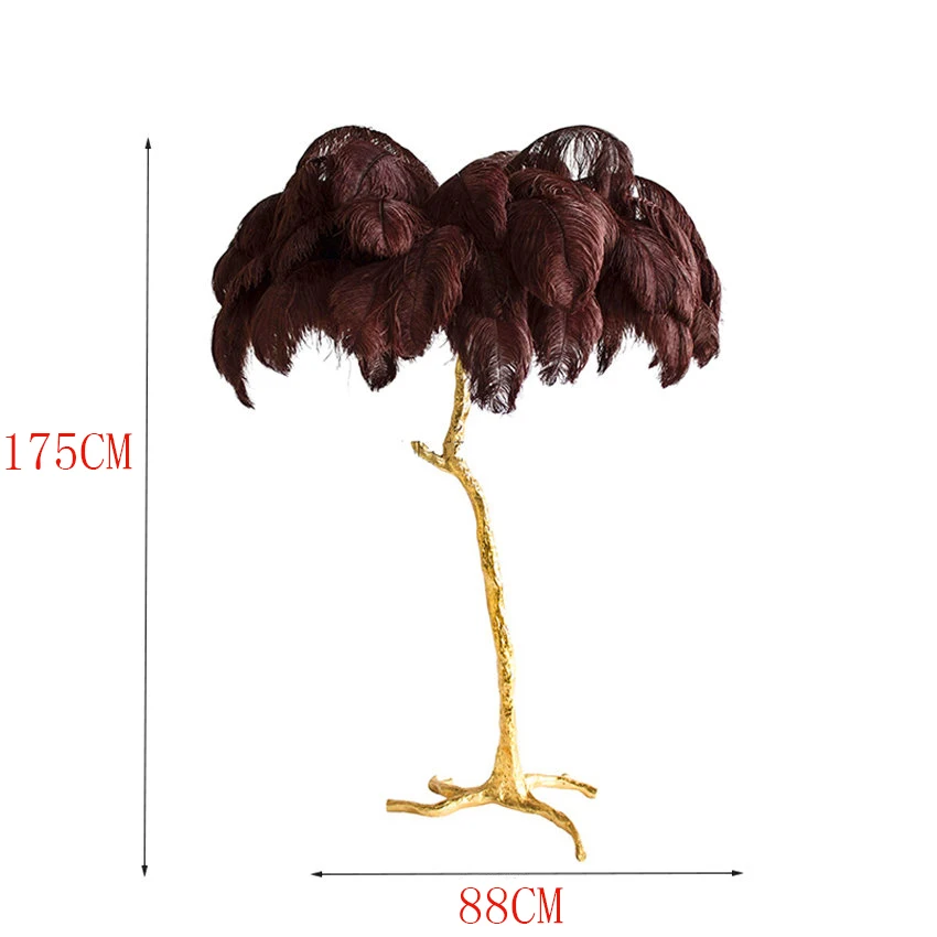 Скандинавский медный страусиное перо светодиодный напольный светильник для волос светодиодный напольный светильник для спальни гостиной отеля сквозной светильник - Цвет абажура: G 175CM