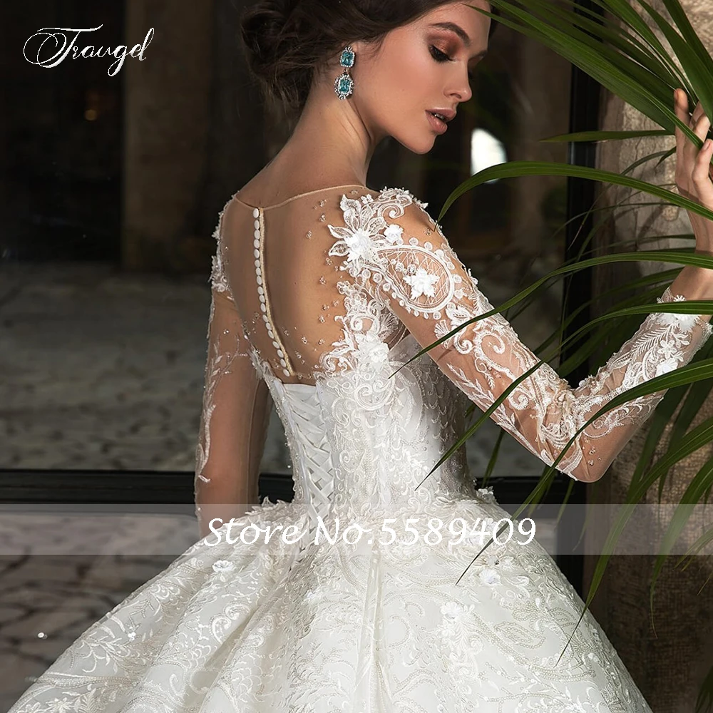 Customized Luxury Long Sleeve Flower Lace Vintage Wedding Dresses Elegant Scoop Neck Applique Beades Cathedral Train Bridal Gown 4