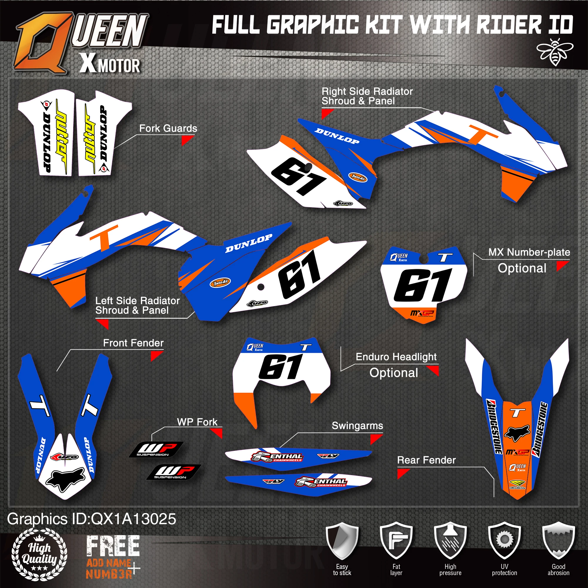 QUEEN X MOTOR Custom Team графические наклейки 3M Набор наклеек для KTM 2013 2014 2015 SX SXF 2016 EXC XC W