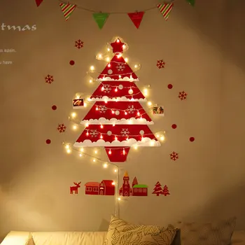 

DIY Felt Christmas Tree Wall Sticker Ornaments with String Light New Year Xmas Gifts Festival Supplies Home Christmas Tree Decor