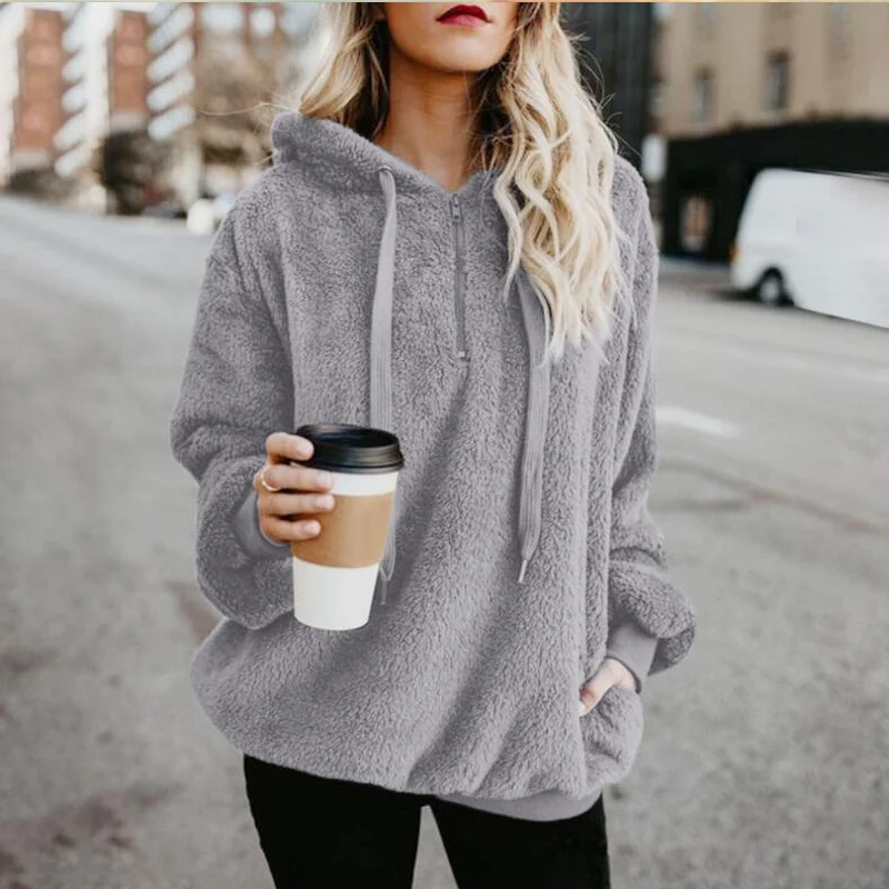 Winter Warm Casual Double Fuzzy 1/4 Zip Sweatshirt Faux Fleece Pocket Long Sleeve Oversize Sherpa Pullover Hoodies Outwear Coat Winter Warm Casual Double Fuzzy 1/4 Zip Sweatshirt Faux Fleece Pocket Long Sleeve Oversize Sherpa Pullover Hoodies Outwear Coat
