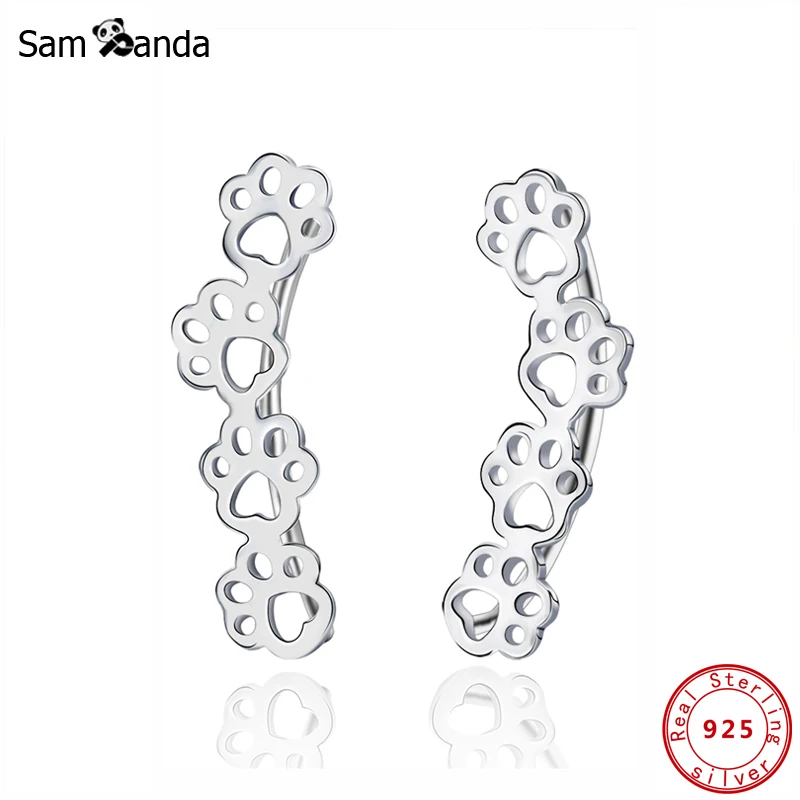 Новые подлинные 925 пробы серебряные серьги-гвоздики милые лапы тропа кошка и собака следы серьги для женщин модные ювелирные изделия