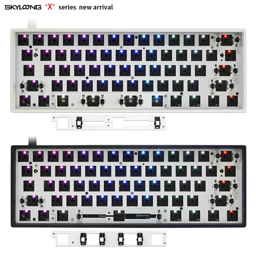 US $56.00 gk61xs gk61 dual mode bluetooth 50 60 mechanical keyboard rgb switch led hot swapping socket type c pcb case split spacebar