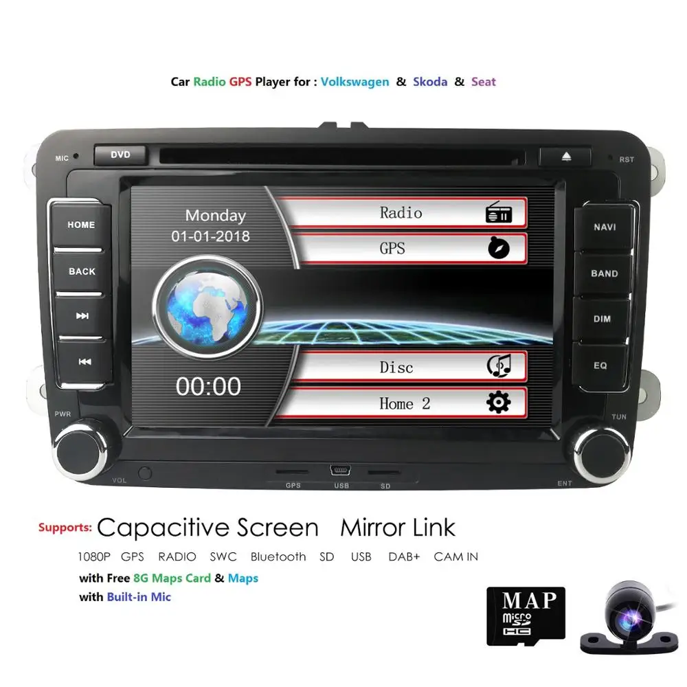 7-дюймовый двойной автомобильный DVD-плеер 2 Din для VW Volkswagen Skoda Passat B6 Polo Golf Touran Sharan Jetta