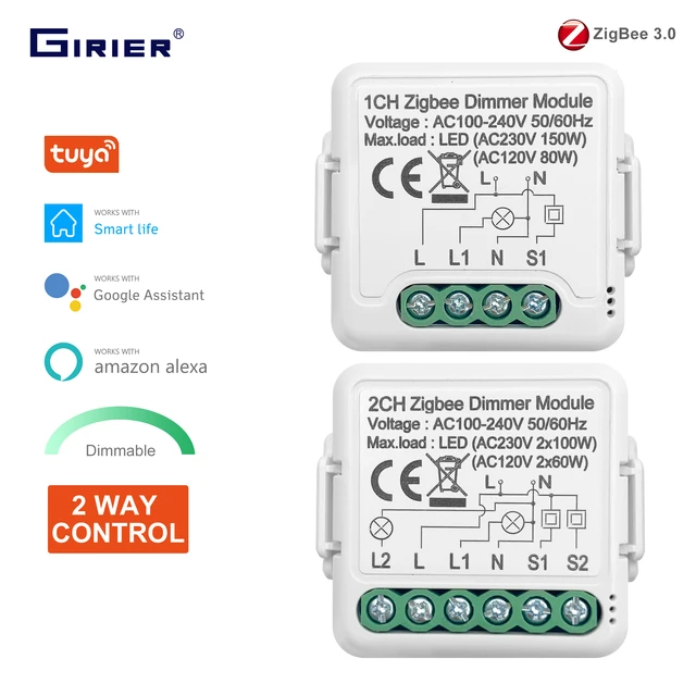 GIRIER Tuya ZigBee 3.0 สมาร์ทโมดูลสวิทช์หรี่ไฟรองรับ 2 ทิศทางหรี่แสงได้สวิทช์ไฟทํางานร่วมกับ Alexa Google Home 1
