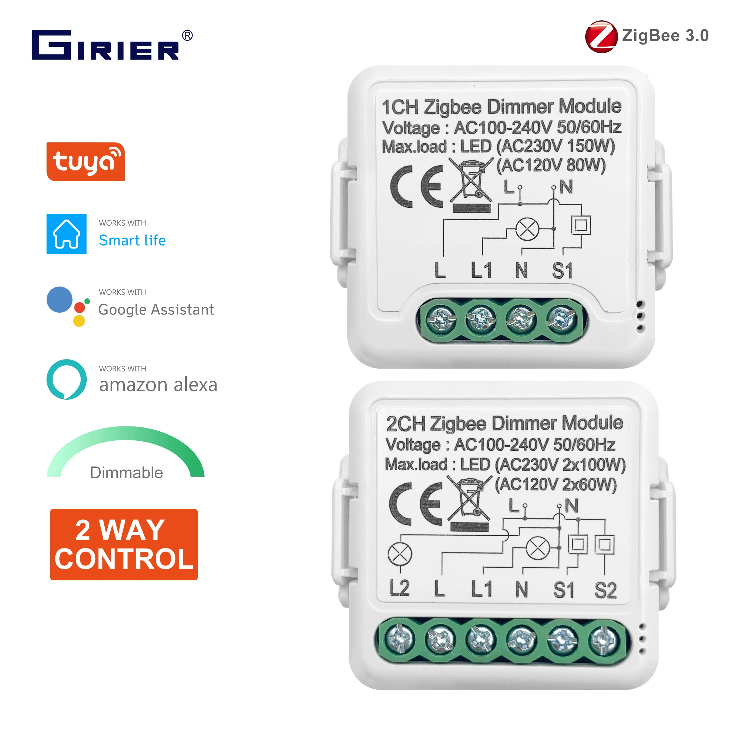 Kit Interrupteur Module Domotique WiFi – Compatible Alexa, Google Nest, 2 Pièces, Neuf