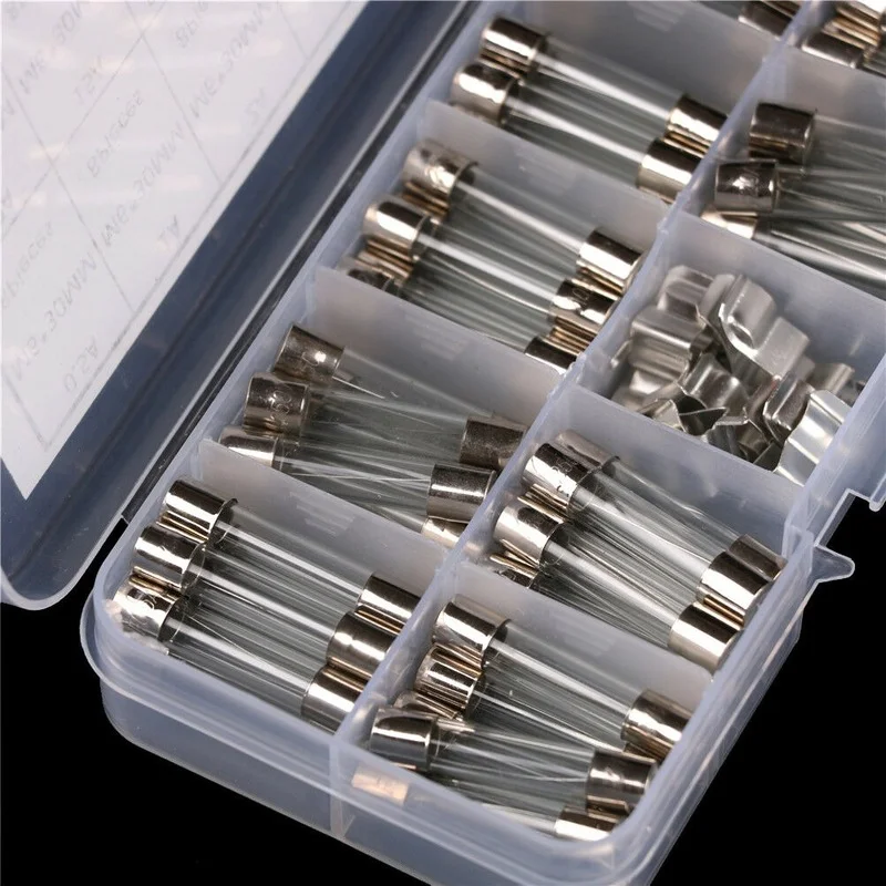 

60Pcs/Box 6x30mm 5A-30A Glass Tube Fuses Assorted Kit with Fuse Holder Fuse for Pressure Wash Fuse Adapter