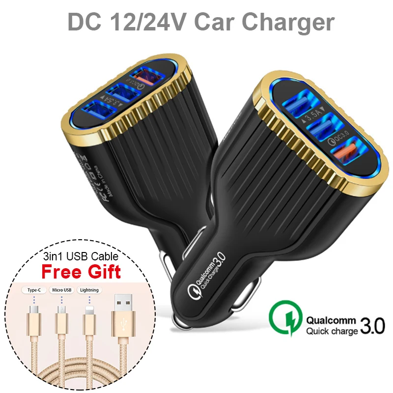 

USB Car Charger 3 USB Ports 35W QC3.0 Fast Charging For Mobile Phone Auto USB Hub for iPad/iPhone/Huwei/Samsung/Xiaomi/car DVR