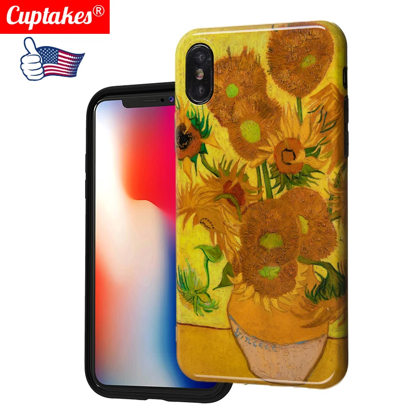 

Luxury Glitter Art Work for iPhone 6S 6 7 8 Plus XS MAX XR sun flower silicon Phone Cases for iPhone 7 Case Cover Fine Van Goch