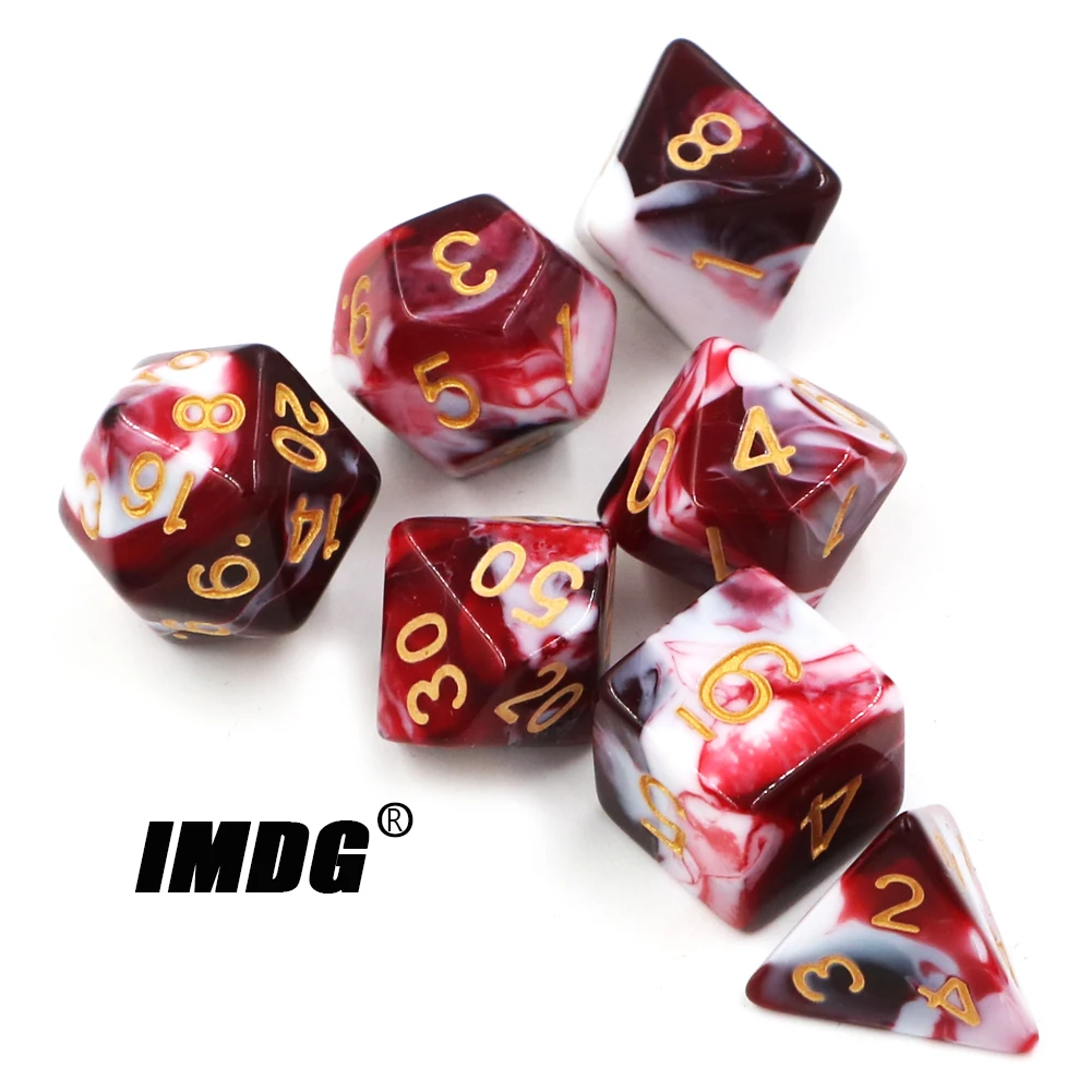 IMDG 7pcs/set Polyhedron RPG Game Dice Acrylic Dice DND Color Mixing Digital Game with Bag game dice dice set acrylic dice